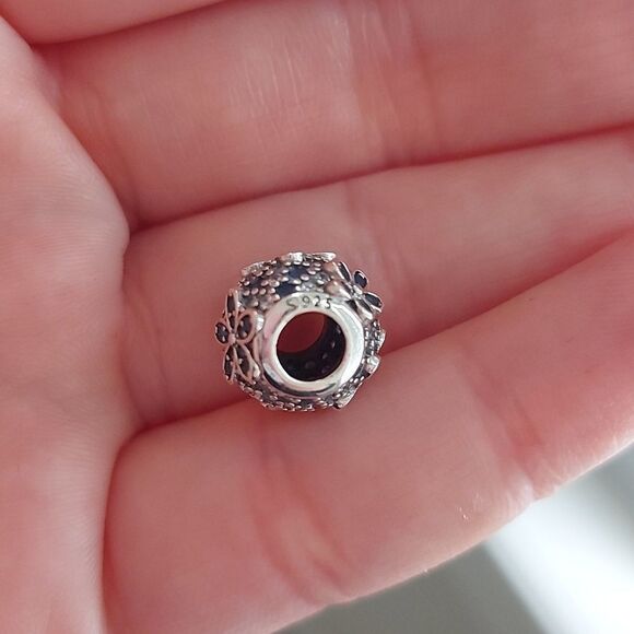 925 Sterling Silver Blue Flower Charm - Picture 4 of 6